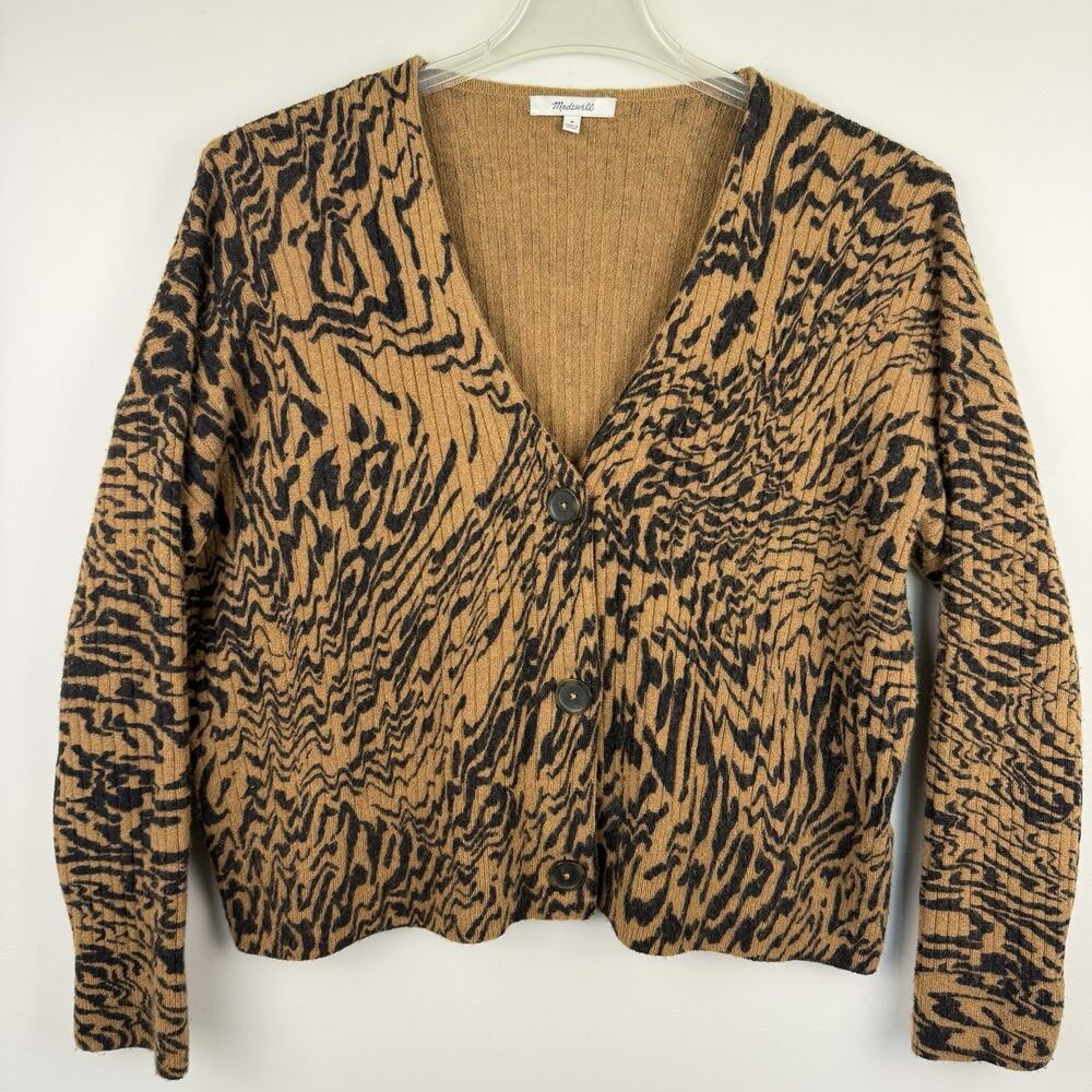 Madewell Cameron Ribbed Cardigan Sweater Size M Tiger Stripe Wool Alpaca Blend